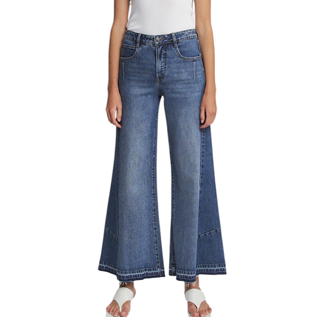 MICA MTT-W3766 High Rise Wide Leg Tummy Tuck Contrast Panel Jeans
