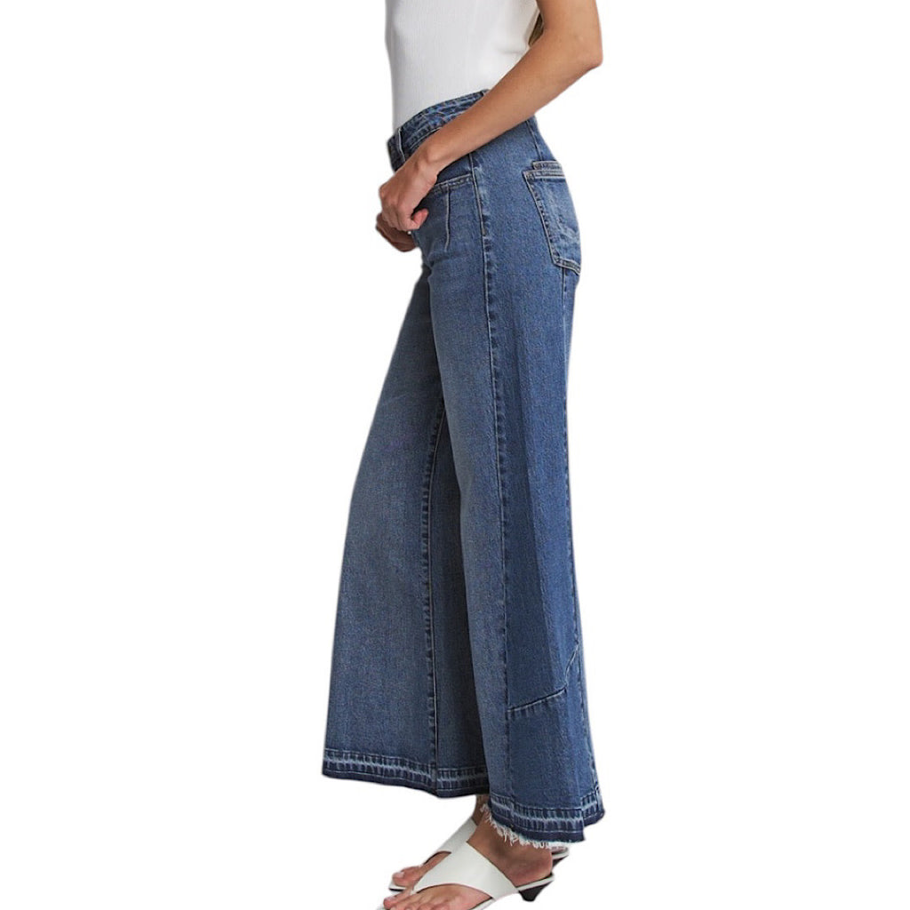 MICA MTT-W3766 High Rise Wide Leg Tummy Tuck Contrast Panel Jeans