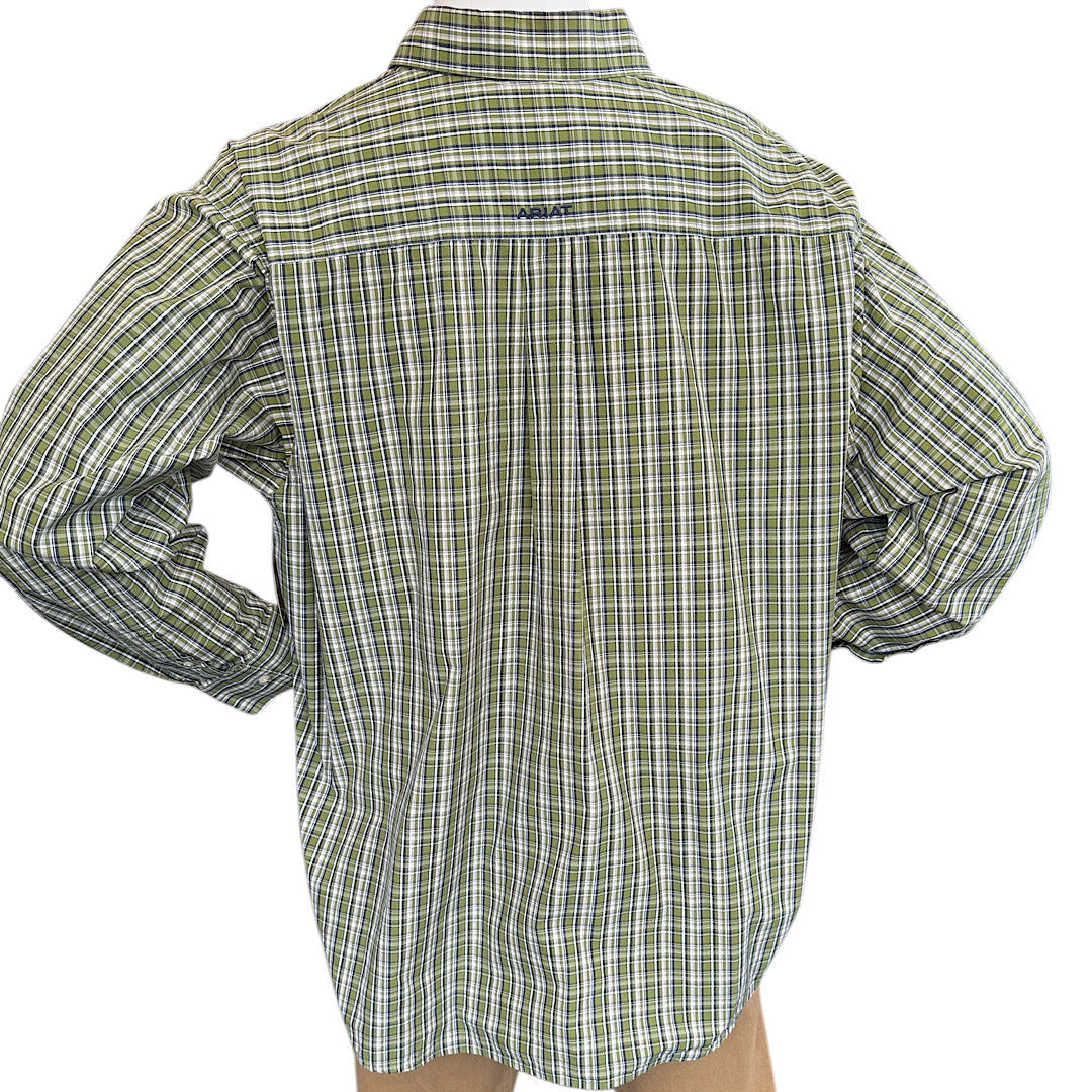 Men's Ariat Long Sleeve Green Plaid Button Up Shirt Size XXL - RF