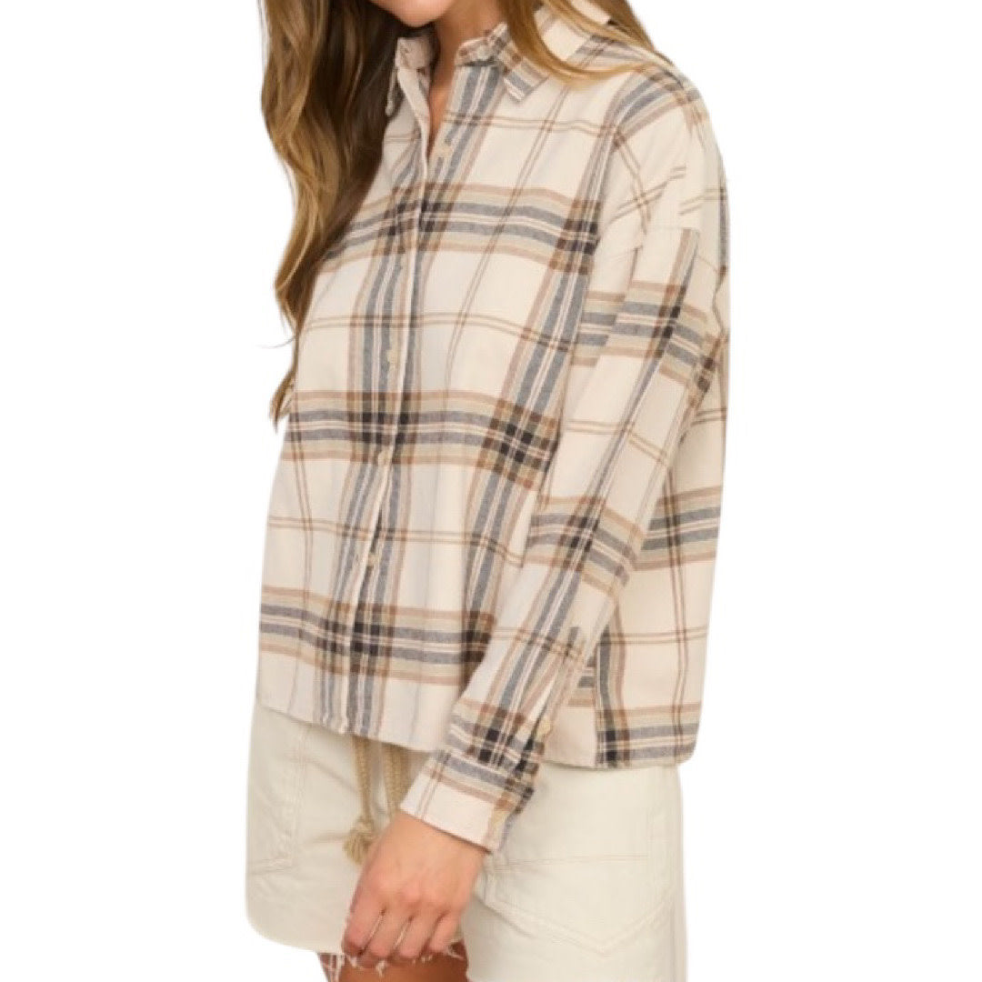 Khaki Multi Plaid Button Down Collared Shirt