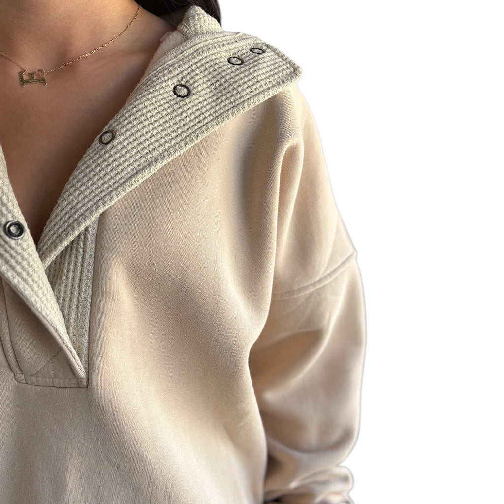 Ecru Mineral Wash Half Snap Pullover Sweatshirt