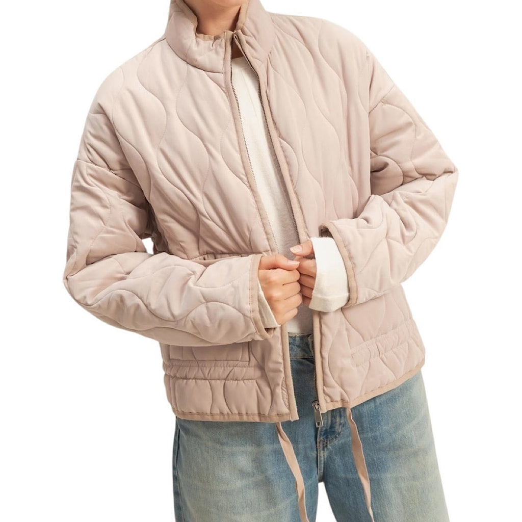 Dark Taupe Quilted Jacket with Drawstring Hem