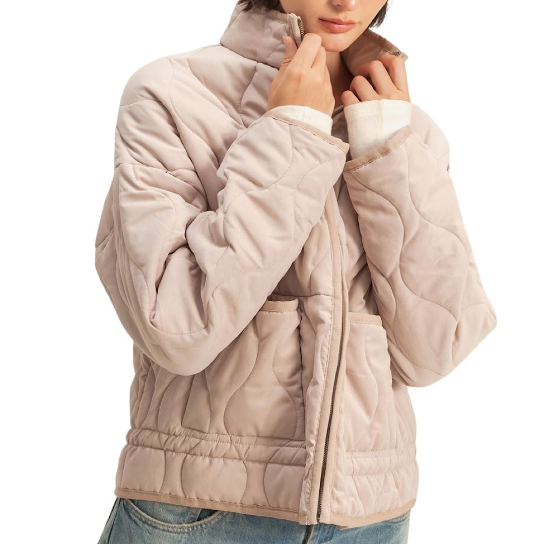 Dark Taupe Quilted Jacket with Drawstring Hem