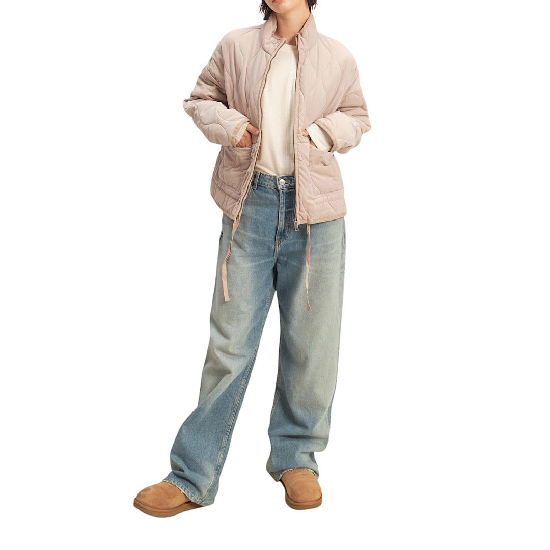 Dark Taupe Quilted Jacket with Drawstring Hem