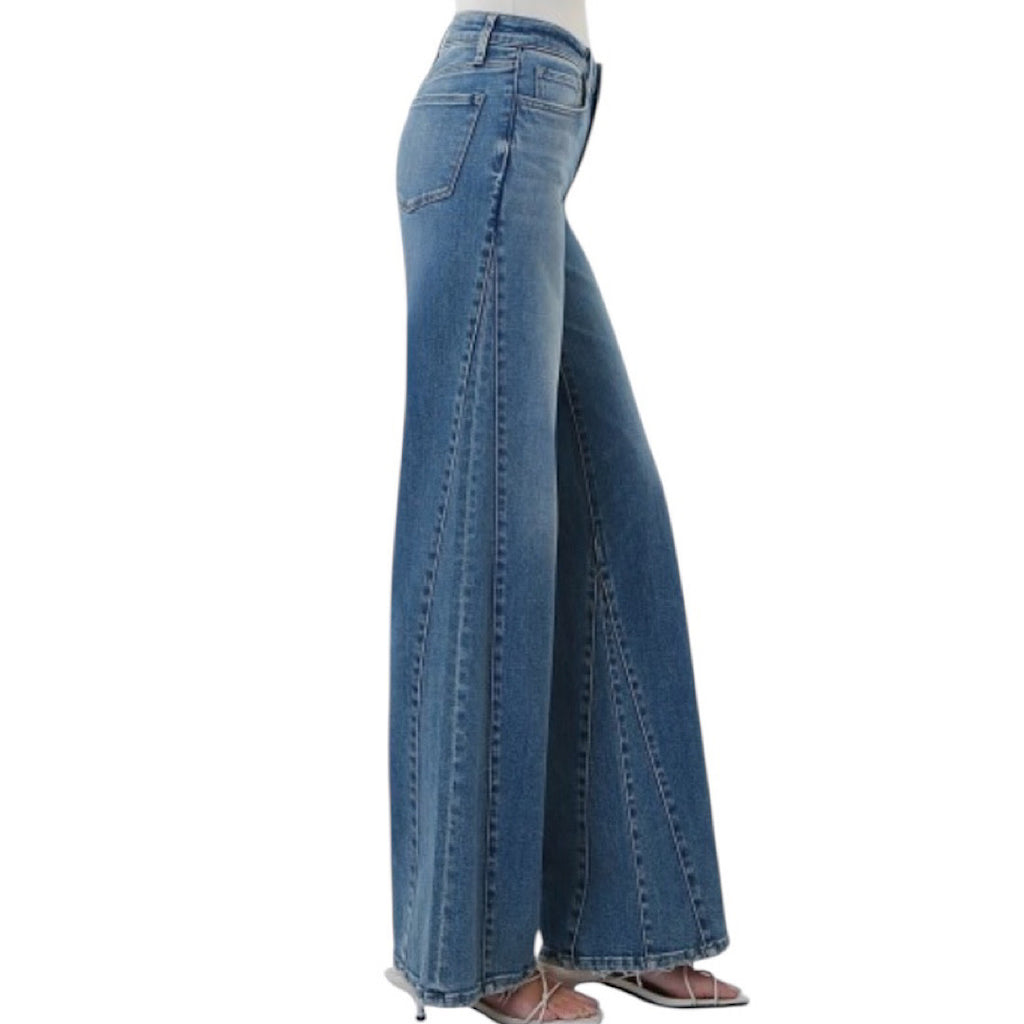 Vervet T7244 Mid Rise Panel Detail Wide Leg Jean