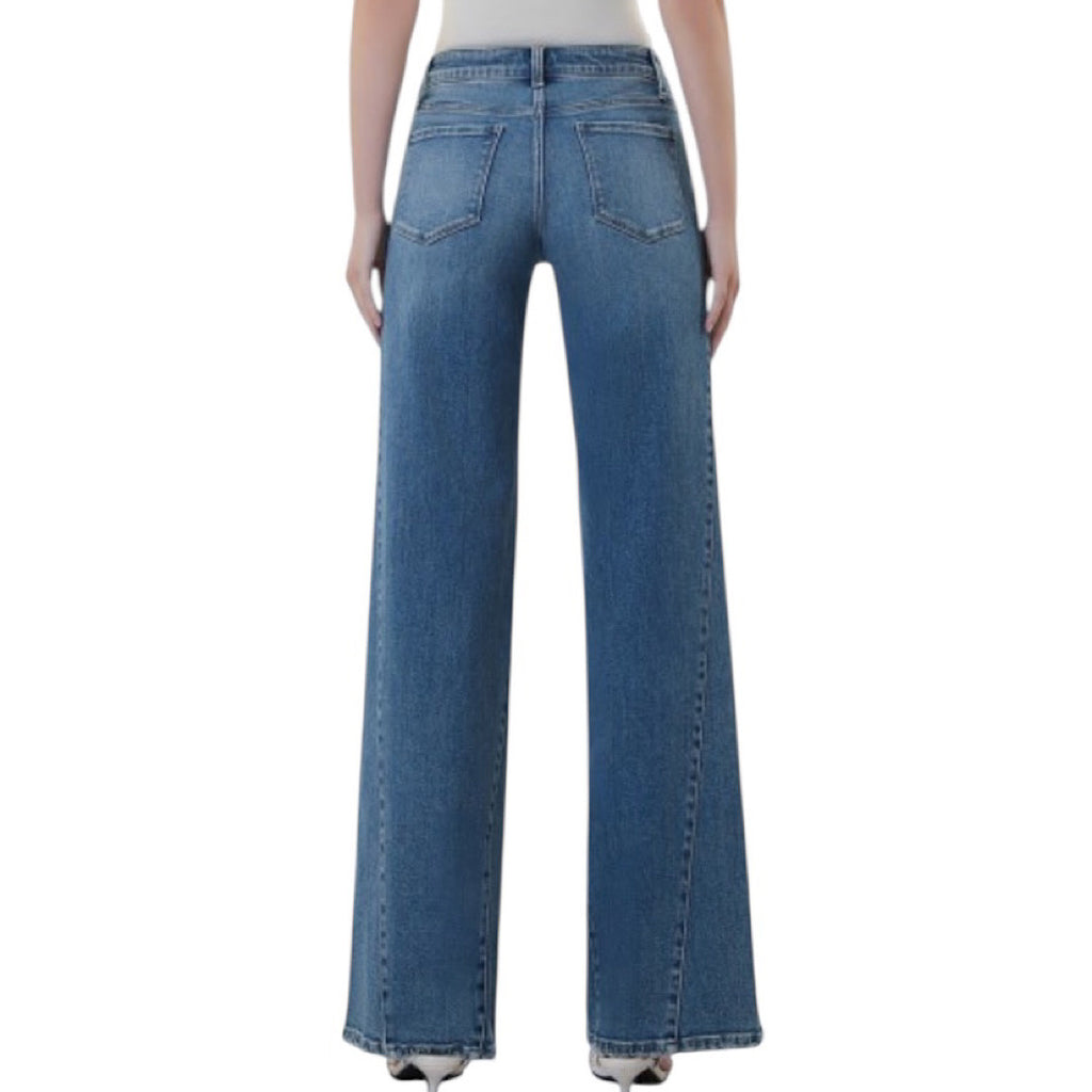 Vervet T7244 Mid Rise Panel Detail Wide Leg Jean
