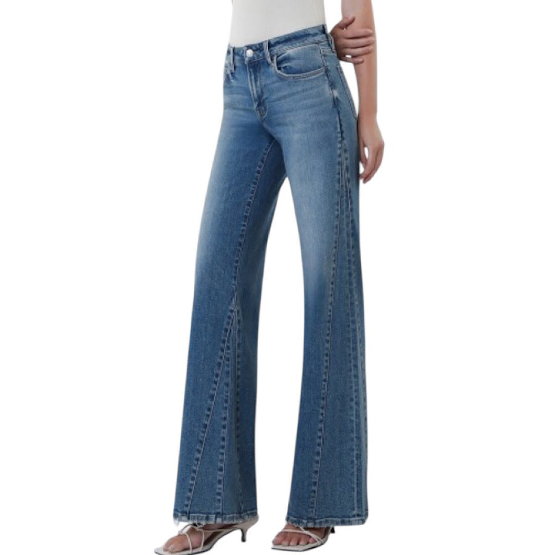 Vervet T7244 Mid Rise Panel Detail Wide Leg Jean