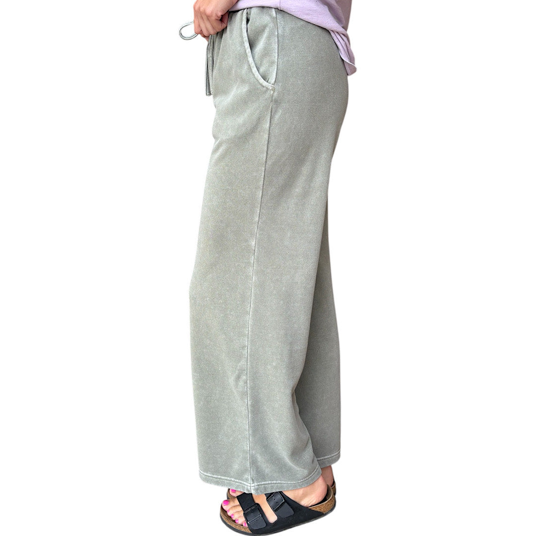 Olive Wide Leg Drawstring Lounge Pants