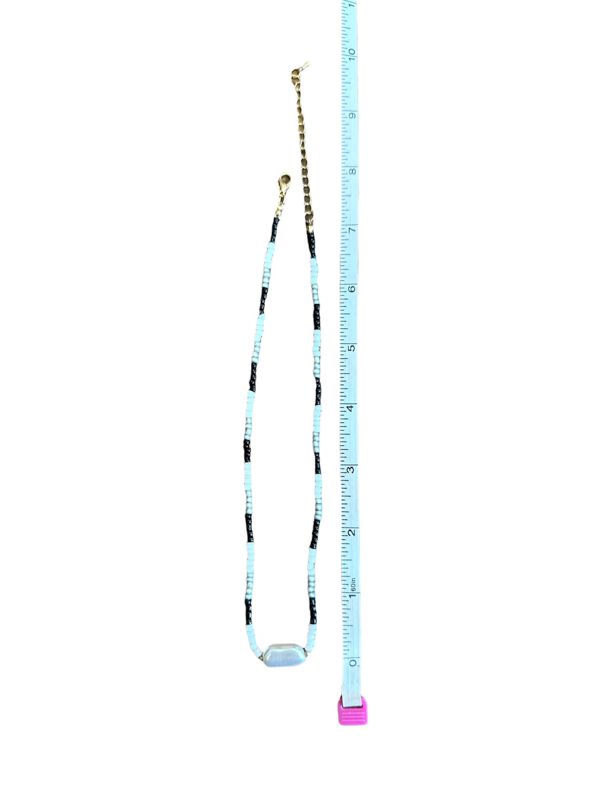 Zebra Beaded Necklace with Stone Pendant
