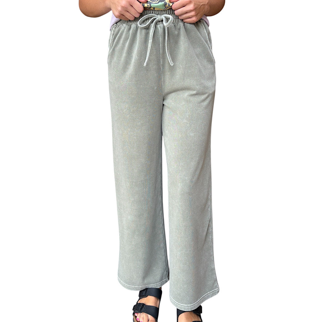 Olive Wide Leg Drawstring Lounge Pants