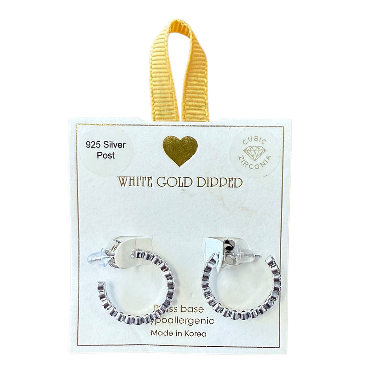 Yellow Ribbon CZ Hoops 925 Silver Post Btrfly Back 14K GLD Dipped Trisha