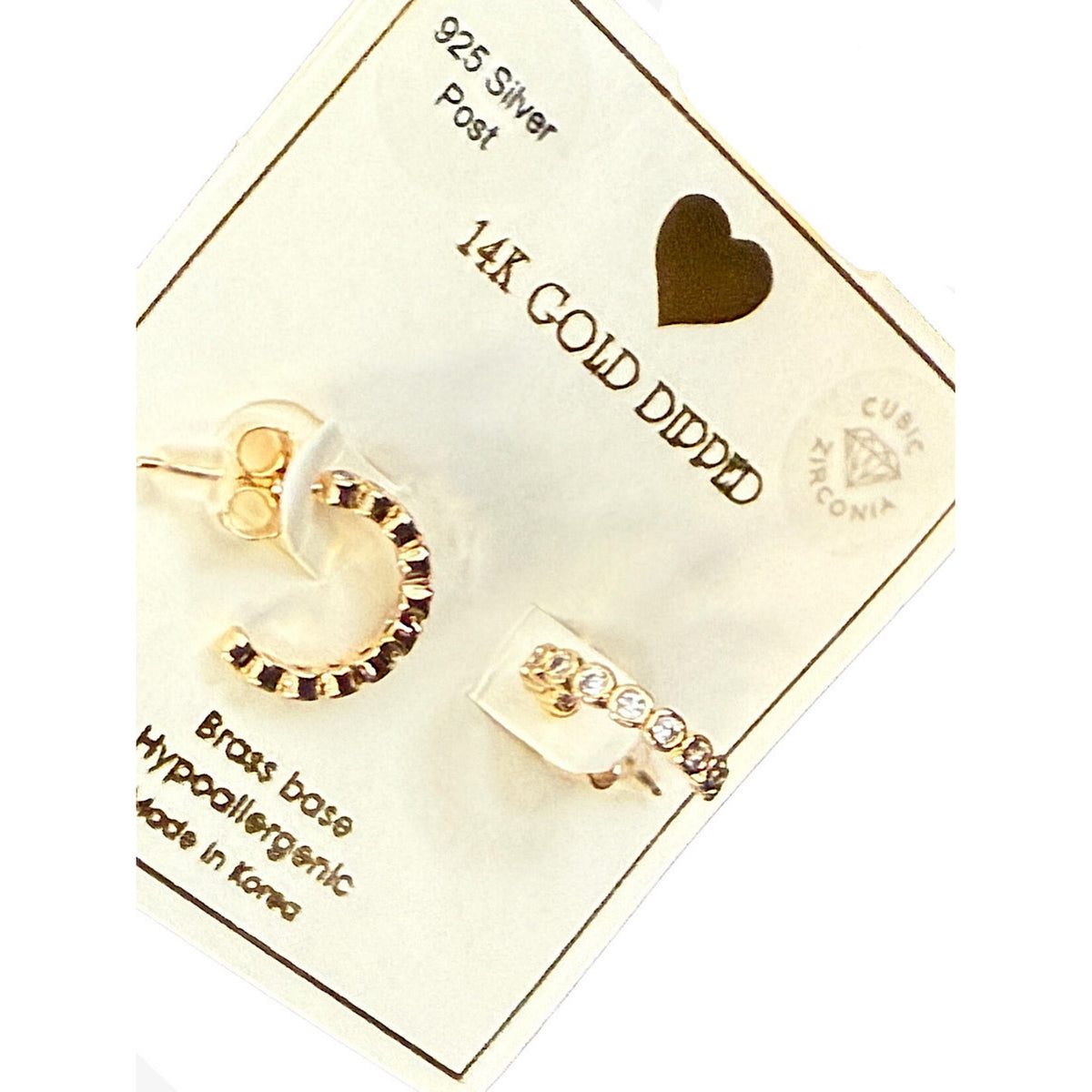 Yellow Ribbon CZ Hoops 925 Silver Post Btrfly Back 14K GLD Dipped Trisha