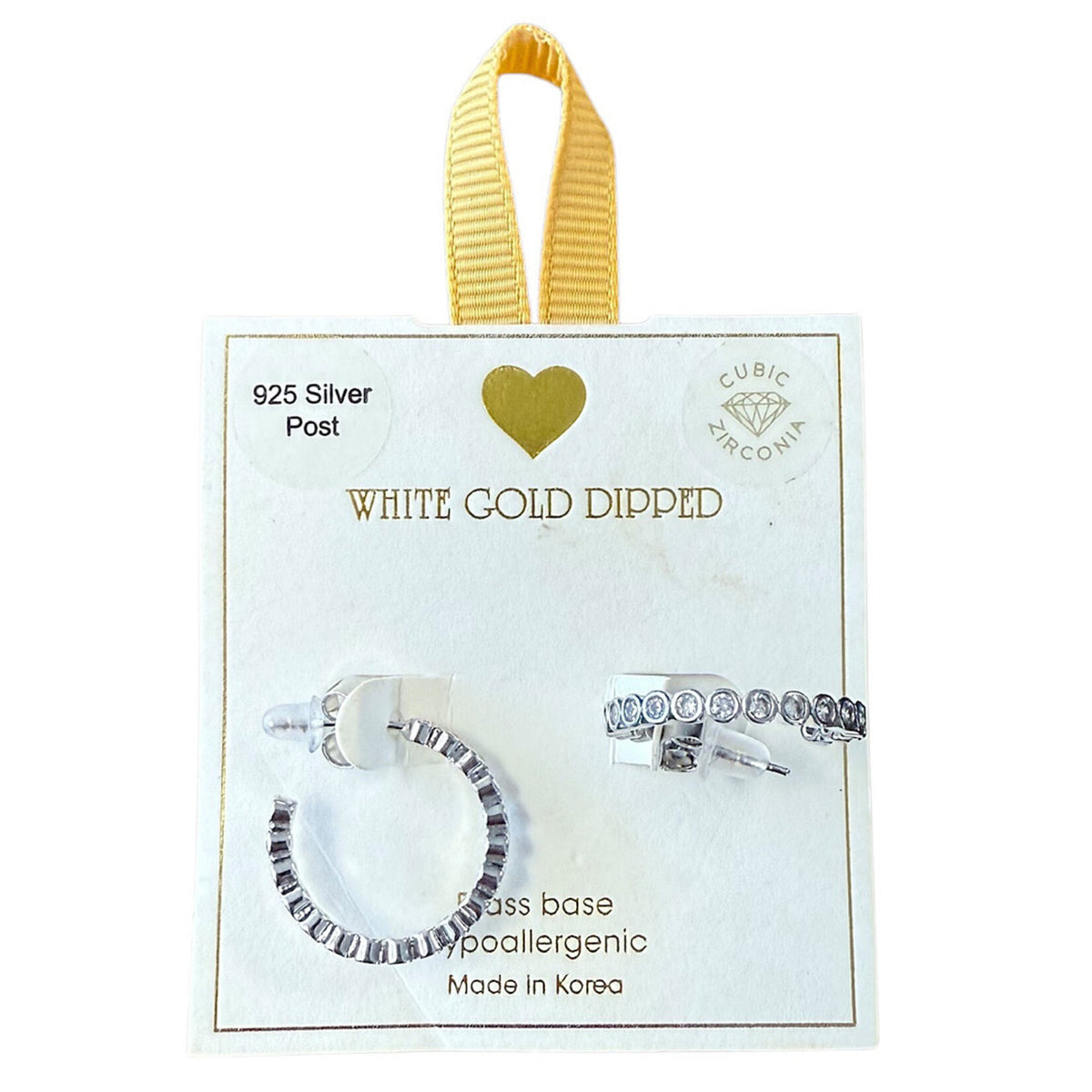 Yellow Ribbon CZ Hoops 925 Silver Post Btrfly Back 14K GLD Dipped Trisha
