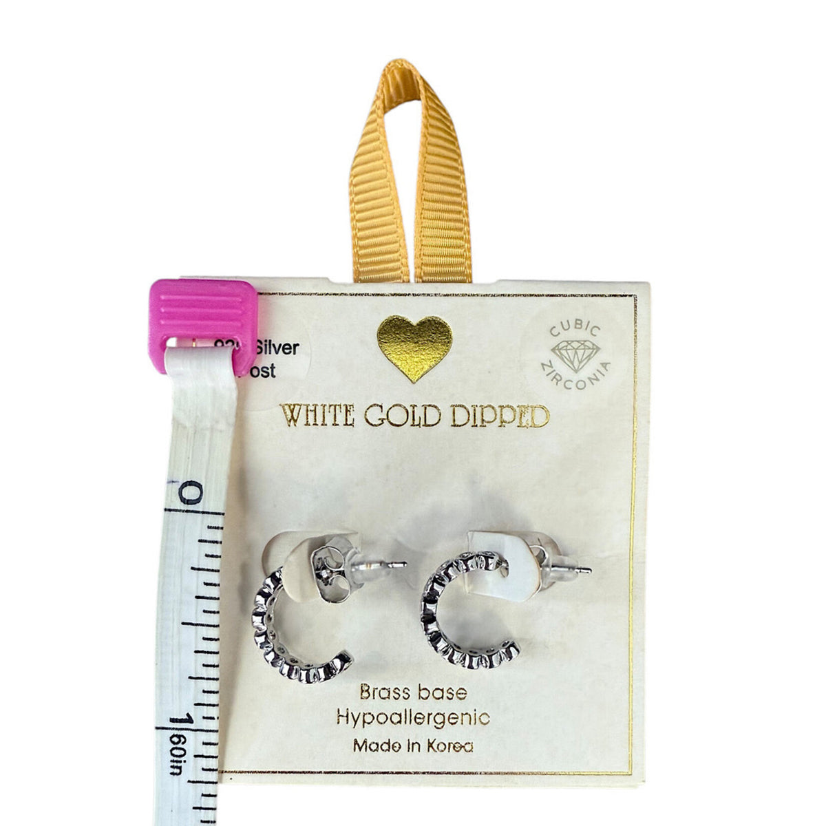 Yellow Ribbon CZ Hoops 925 Silver Post Btrfly Back 14K GLD Dipped Trisha