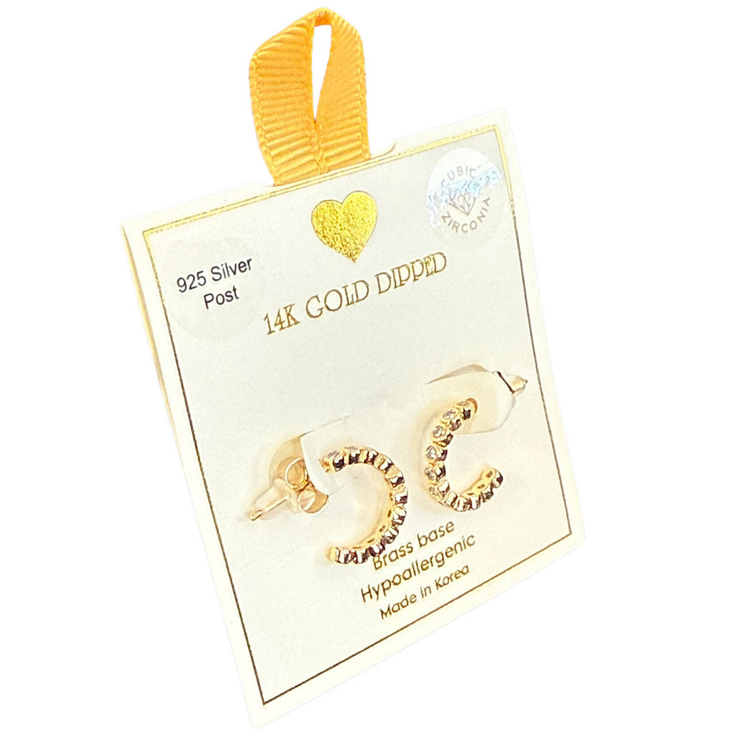 Yellow Ribbon CZ Hoops 925 Silver Post Btrfly Back 14K GLD Dipped Trisha